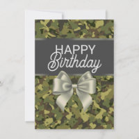 Green Camo & Bow Happy Birthday Card