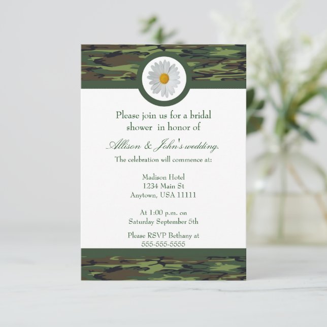 Green Camo Bridal Shower Invitation (Standing Front)