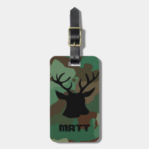 Green Camo & Buck Deer Personalised Luggage Tag