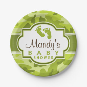 Green Camo, Camouflage Baby Shower Paper Plate