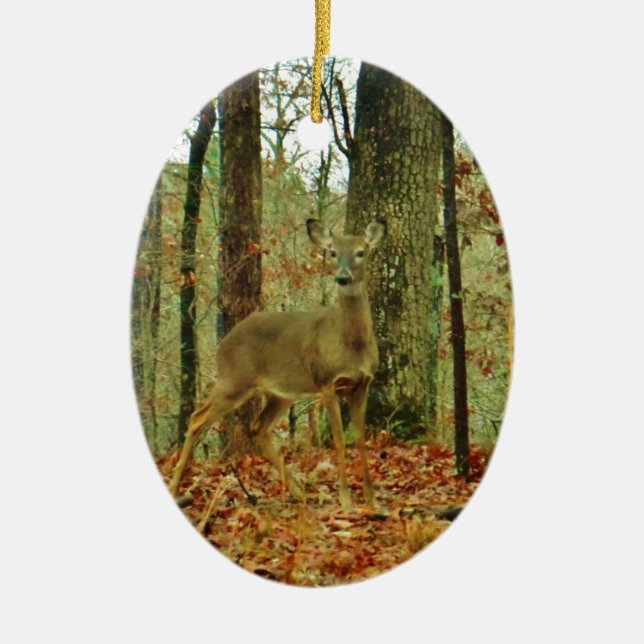 Green Camo,Camouflage Deer Ceramic Tree Decoration (Front)