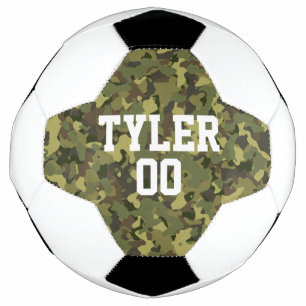 Green Camo Custom Name and Sports Number Soccer Ball