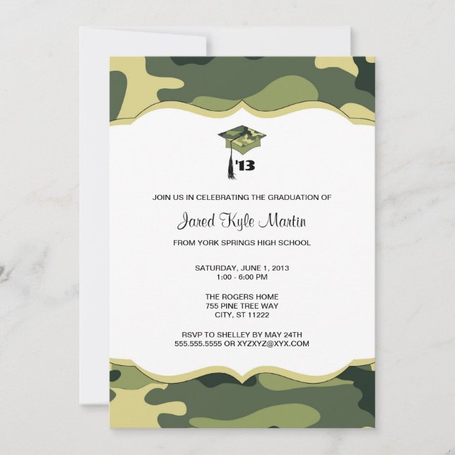 Green Camo Graduation Ceremony or Party Invite (Front)