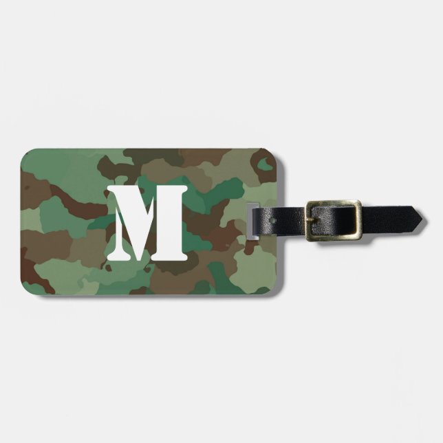 Green Camo Luggage Tag with White Monogram (Front Horizontal)