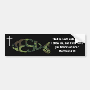 Green Camo Patterned JESUS Fish Icon Bumper Sticke Sticker