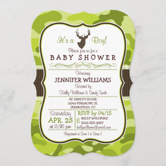 Green Camo with Buck; Boy Baby Shower Invitation