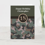 Green Camouflage 18th Birthday Card<br><div class="desc">A personalised green camouflage 18th birthday card for him, which you will be able to easily personalise the front with the recipient's name. The inside reads a birthday message which can also be personalised if wanted. The back features the solid green and camo design. Please see all photos. This green...</div>