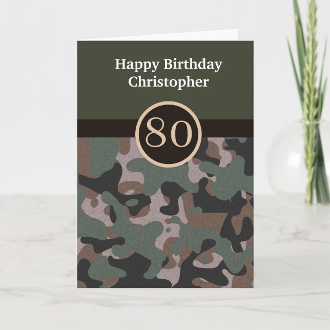 Green Camouflage 80th Birthday Card (Front)