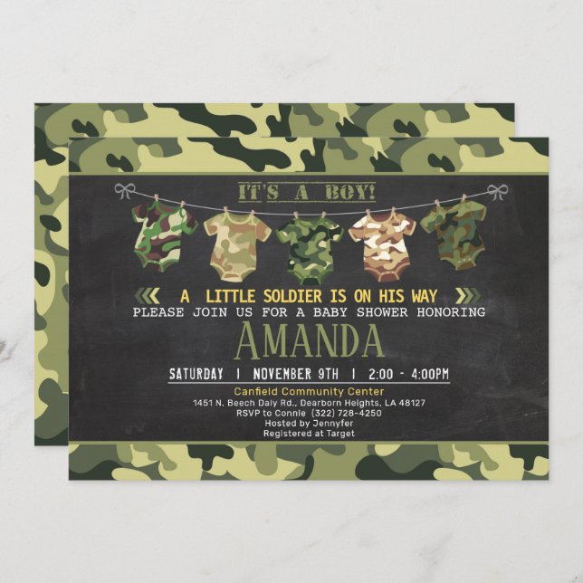 Green Camouflage baby shower invite (Front/Back)