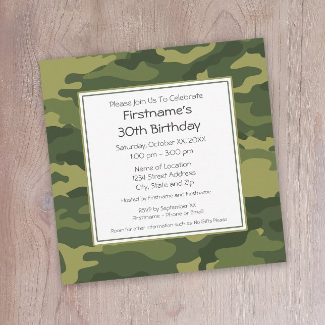Green Camouflage Birthday Party Invitation (Camouflage Birthday Invitation)