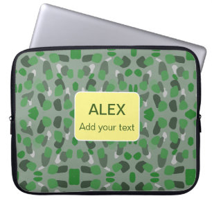 Green camouflage camo add name text school college laptop sleeve
