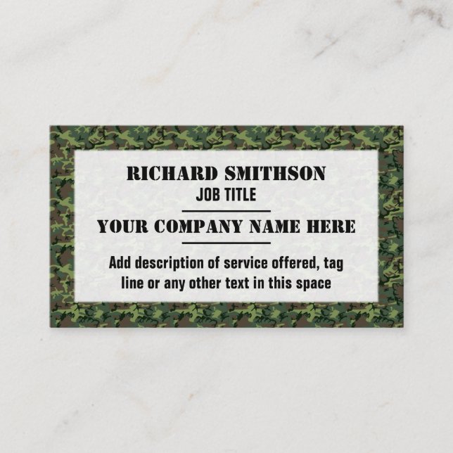 Green Camouflage Camo Pattern Business Card (Front)