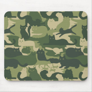 Green Camouflage Cats Pattern | Cool Kitties Camo Mouse Pad