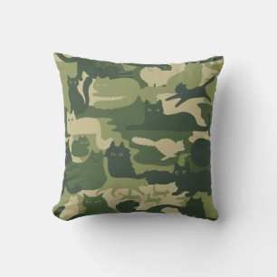 Green Camouflage Cats Pattern Cool Kitty Cats Camo Cushion