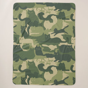 Green Camouflage Cats Pattern Cool Kitty Cats Camo Sherpa Blanket