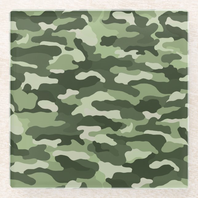 Green Camouflage Glass Coaster (Front)
