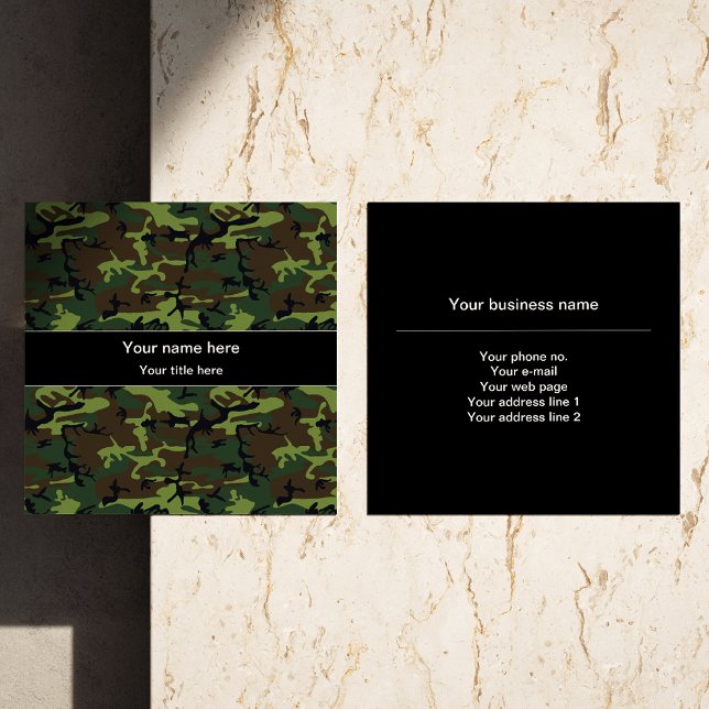 Green Camouflage, Military, Army Square Business Card (Creator Uploaded)