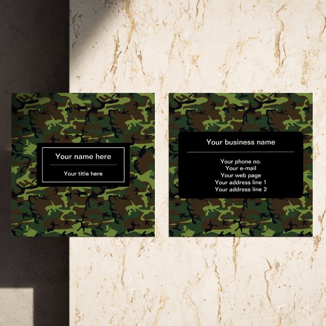 Green Camouflage, Military, Army Square Business Card (Creator Uploaded)