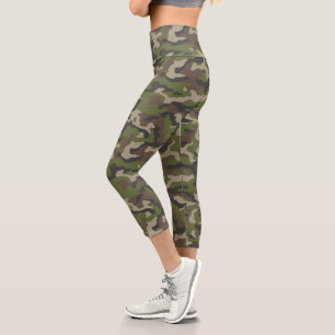 Green Camouflage Pattern Capri Leggings