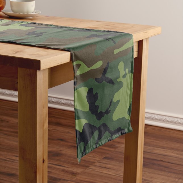 Green Camouflage Pattern, Military Pattern, Army Short Table Runner (In Situ)