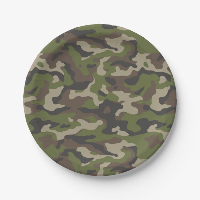 Green Camouflage Pattern Paper Plate (Front)