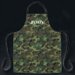Green Camouflage Pattern Personalised Apron<br><div class="desc">Design features an allover camo pattern, with your name or choice of personalisation. Trendy monogrammed design. Classy and fashionable this apron makes the perfect fashion accessory. Add your custom wording to this design by using the "Edit this design template" boxes on the right hand side of the item, or click...</div>