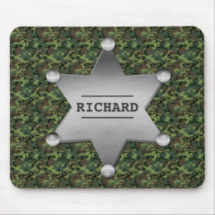 Green Camouflage Pattern Sheriff Name Badge Mouse Pad