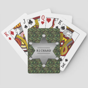 Green Camouflage Pattern Sheriff Name Badge Playing Cards