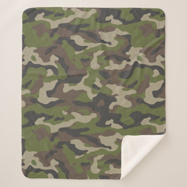 Green Camouflage Pattern Sherpa Blanket (Front)