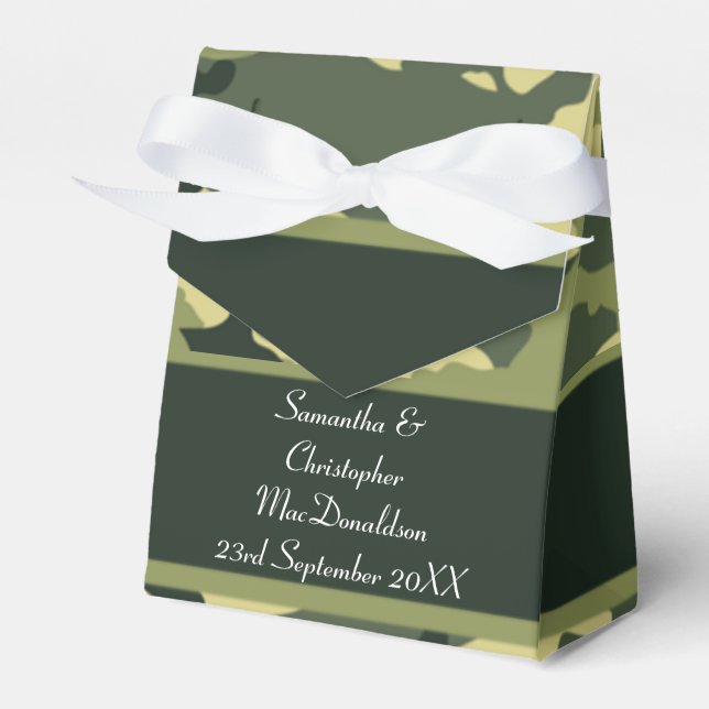 Green camouflage pattern wedding favour box (Front Side)