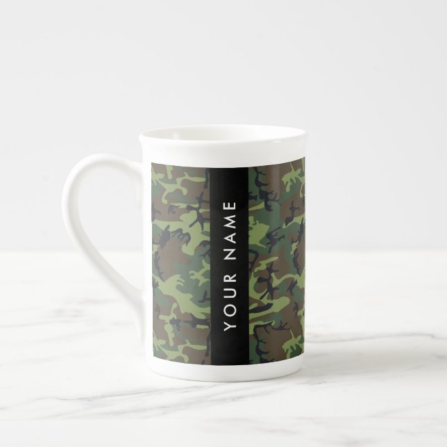 Green Camouflage Pattern, Your name, Personalise Bone China Mug (Left)