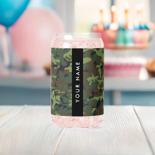 Green Camouflage Pattern, Your name, Personalise Can Glass