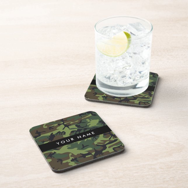 Green Camouflage Pattern, Your name, Personalise Coaster (Right Side)