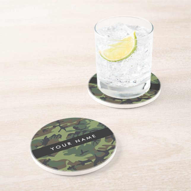 Green Camouflage Pattern, Your name, Personalise Coaster (Side)