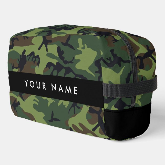 Green Camouflage Pattern, Your name, Personalise Dopp Kit (Left Corner)