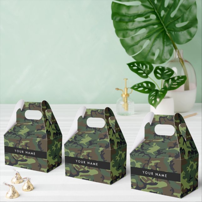 Green Camouflage Pattern, Your name, Personalise Favour Box (Multiple)