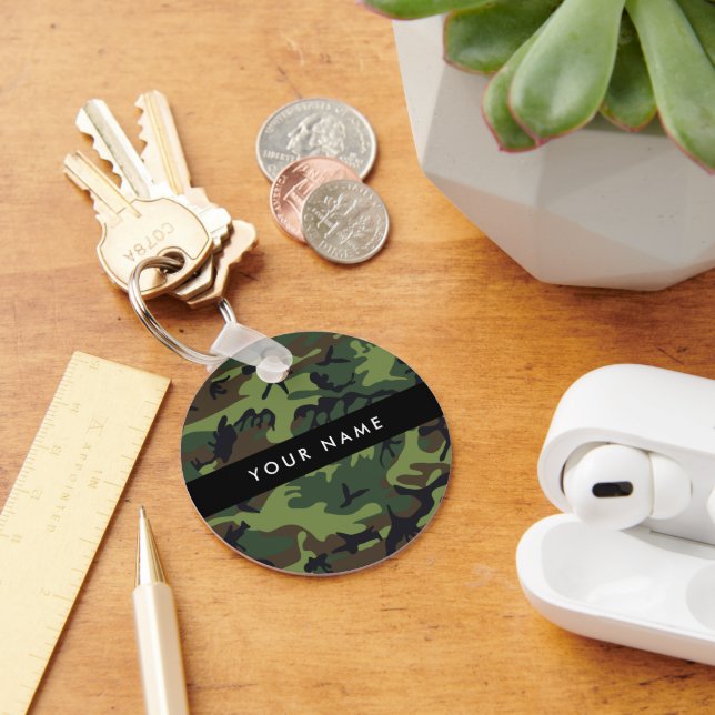 Green Camouflage Pattern, Your name, Personalise Key Ring (Desk)