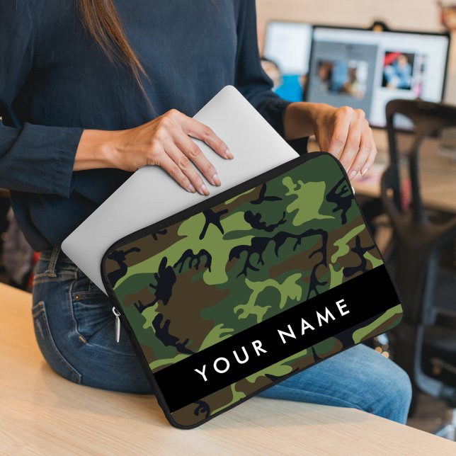 Green Camouflage Pattern, Your name, Personalise Laptop Sleeve (Creator Uploaded)