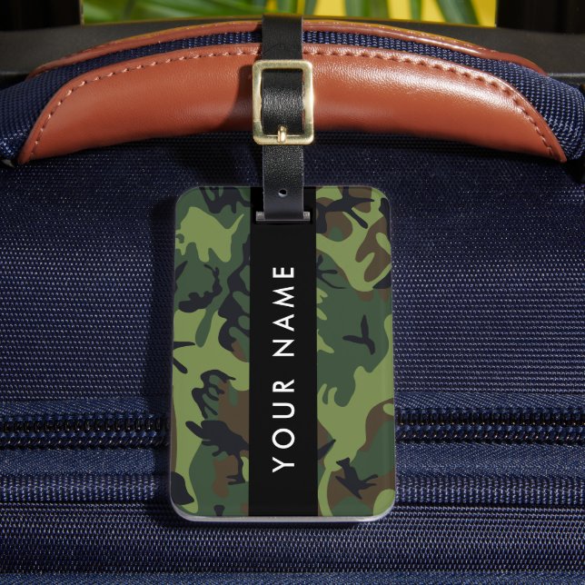 Green Camouflage Pattern, Your name, Personalise Luggage Tag (Front Insitu 2)