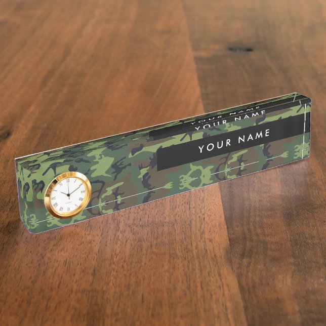 Green Camouflage Pattern, Your name, Personalise Nameplate (Side)