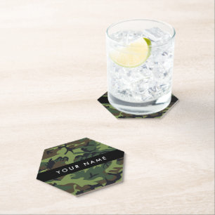Green Camouflage Pattern, Your name, Personalise Paper Coaster