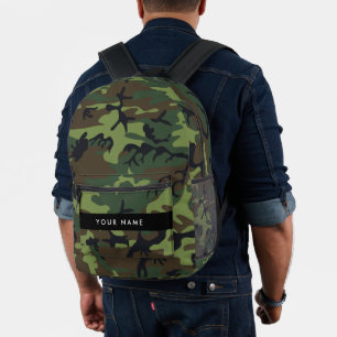 Green Camouflage Pattern, Your name, Personalise Printed Backpack