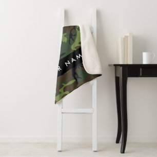 Green Camouflage Pattern, Your name, Personalise Sherpa Blanket