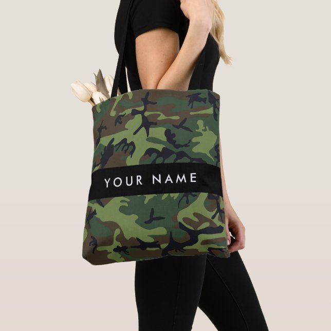 Green Camouflage Pattern, Your name, Personalise Tote Bag (Close Up)