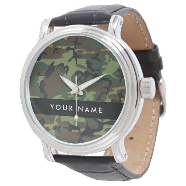 Green Camouflage Pattern, Your name, Personalise Watch (Angled)
