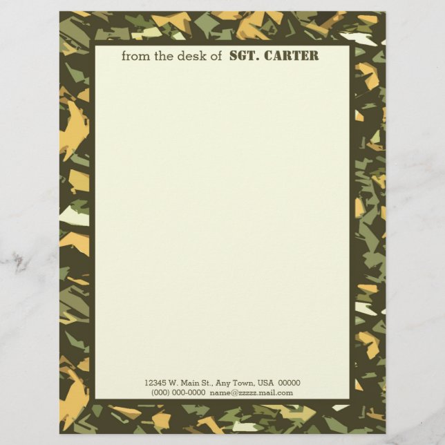 Green Camouflage Personalised Letterhead (Front)