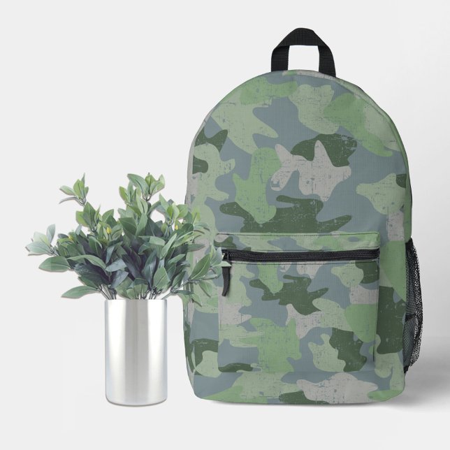 Green Camouflage  Printed Backpack (Green camouflage backpack. You can add text, photos, etc.)