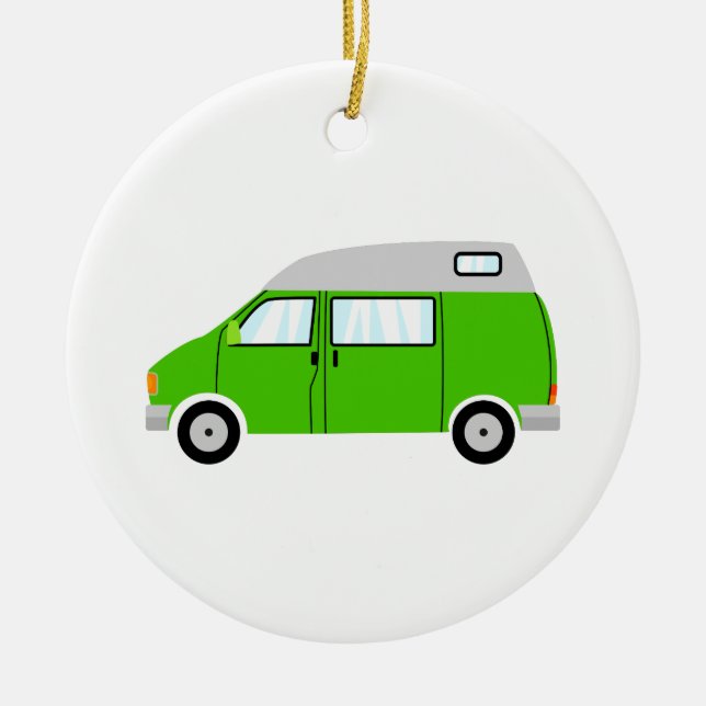 Green Camper Van High Top Mobile Freedom Ceramic Tree Decoration (Front)