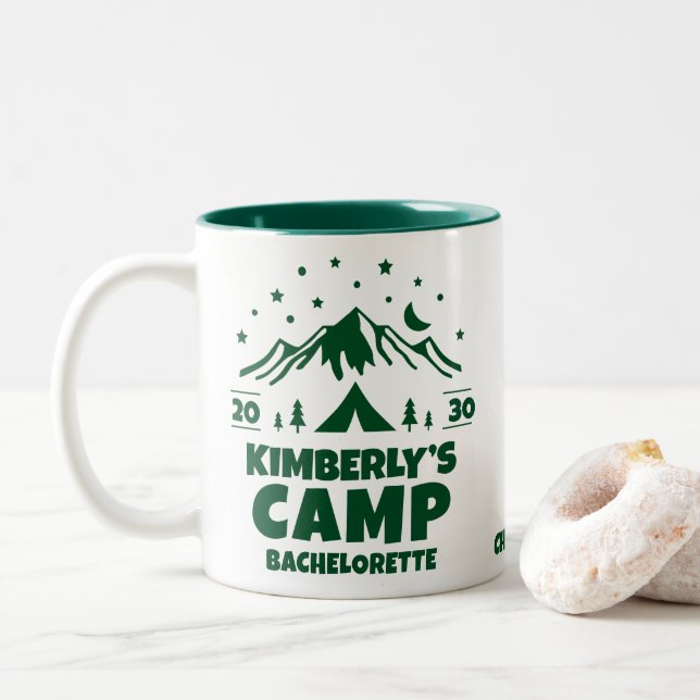 Green Camping Bachelorette Party  Two-Tone Coffee Mug (With Donut)