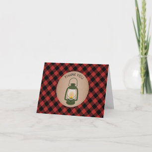 Green Camping Lantern Plaid Baby Shower Thank You Card